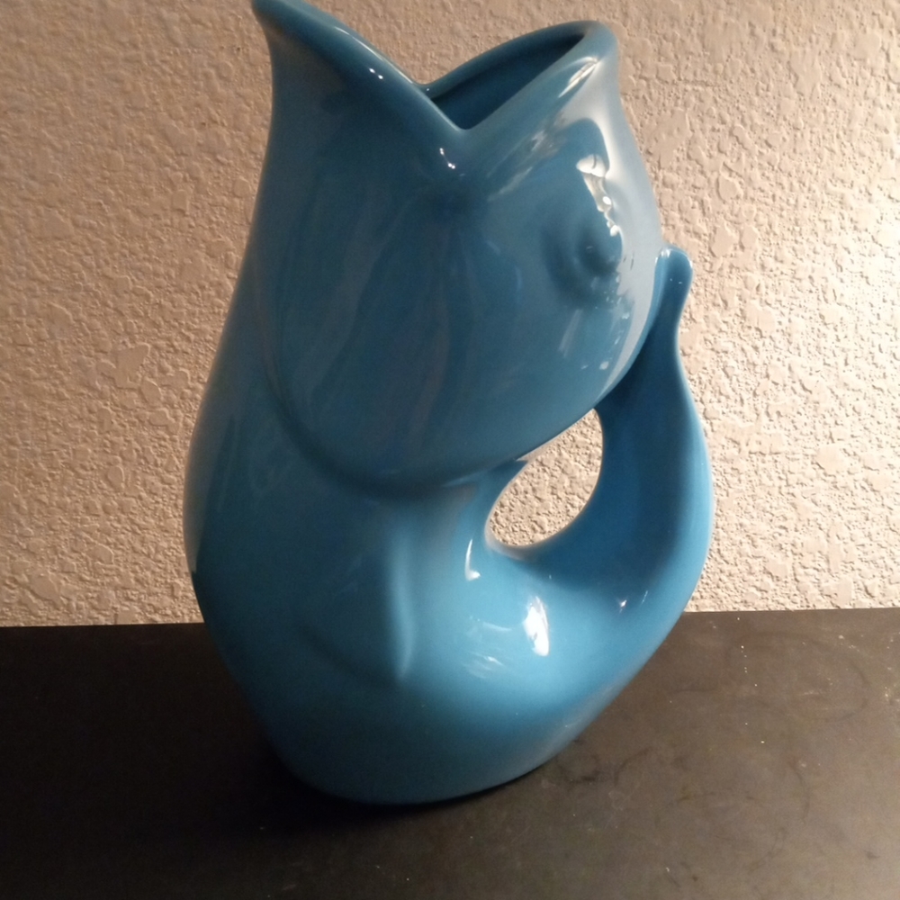 EXQUISITE Original Gurglepot 7"x9" Aqua Fish Pitcher.